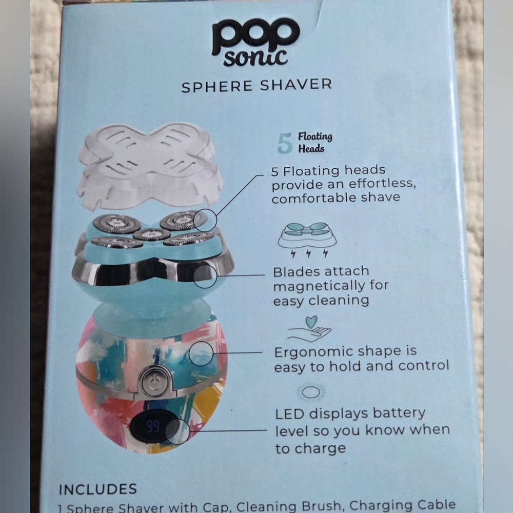 Pop Sonic Brushstroke Sphere 5 Head Rechargeable Shaver New In Box - Picture 2 of 5